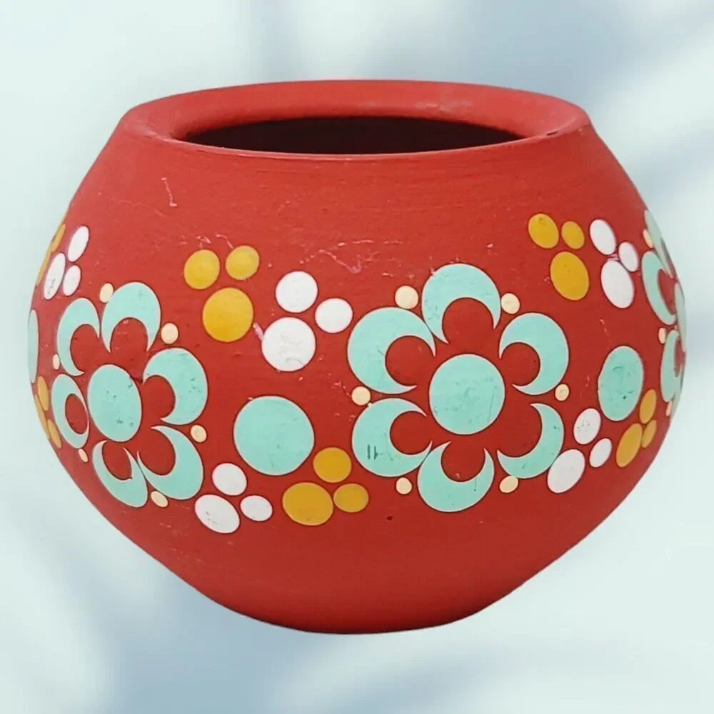 Small Vintage Ceramic Candle‎ Holder Hand Painted Flowers